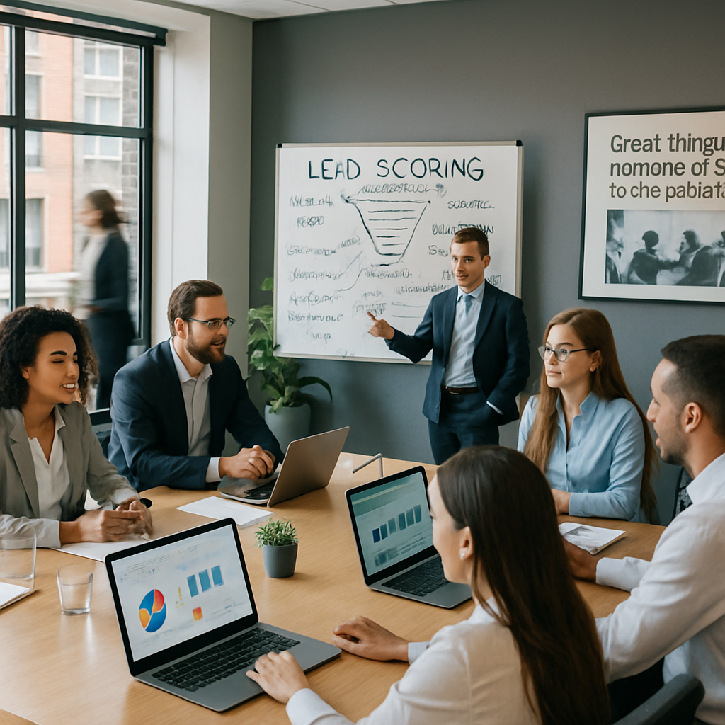 The image features a sleek modern office space bustling with activity In the foreground a diverse group of professionalsmen and women of various ethni-1